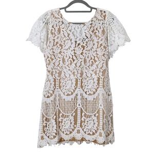 Lulus Pearson White Lace Overlay Cocktail Dress XL‎ Short Sleeve Party Wedding